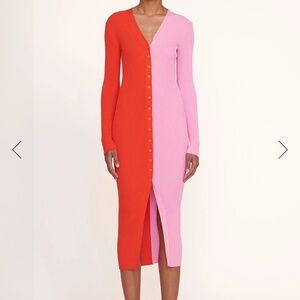 STAUD shoko two tone sweater dress pink and orange
